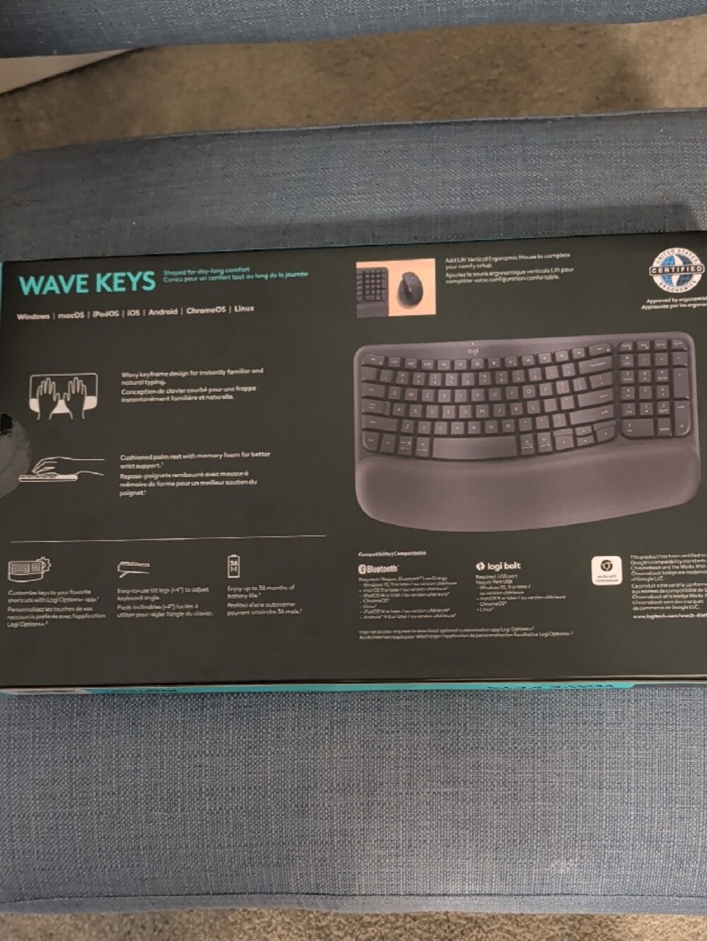 Logitech Wave Keys Ergonomic Keyboard - Gray - Picture 3 of 6